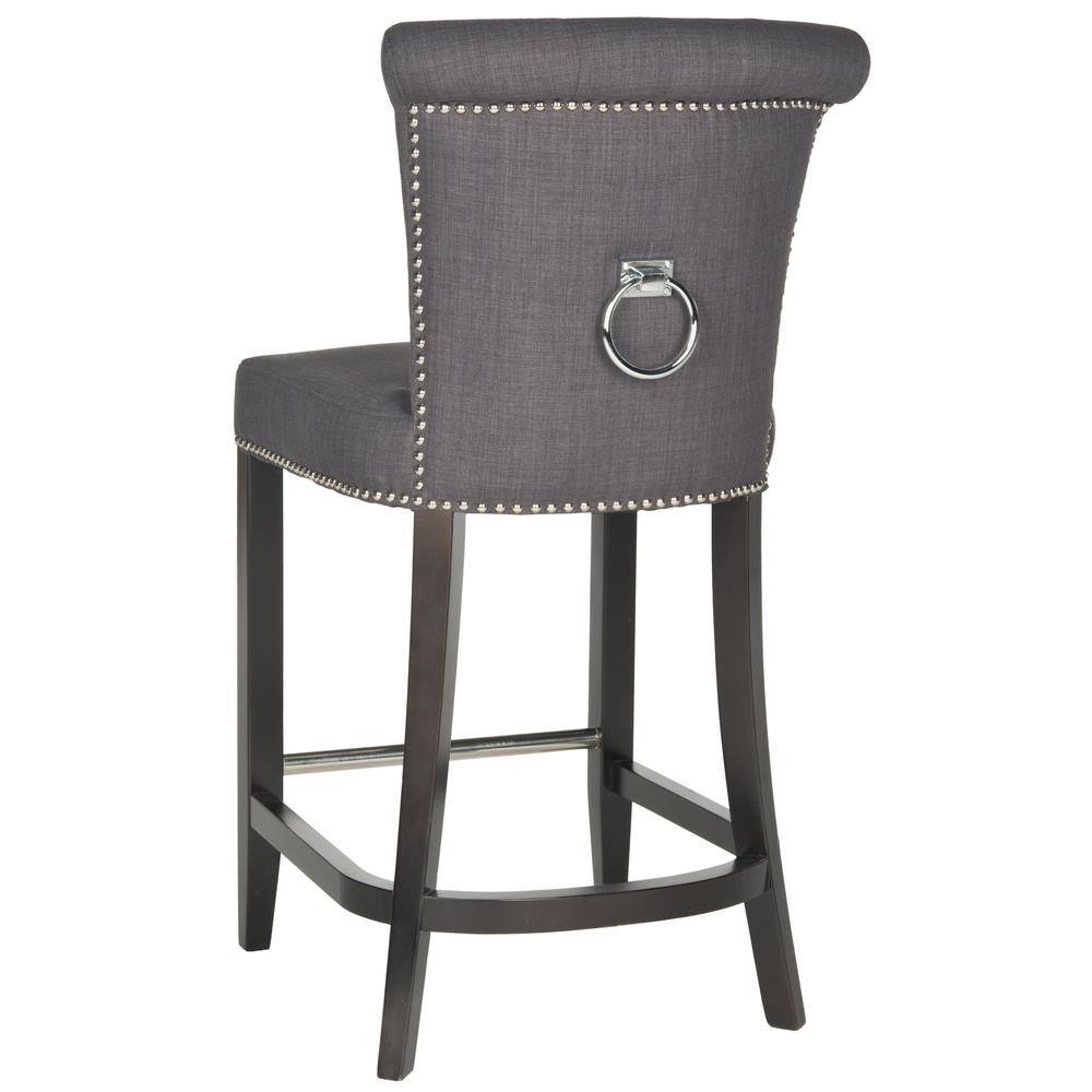 Espresso Birchwood Charcoal Linen Counter Stool with Metal Accent
