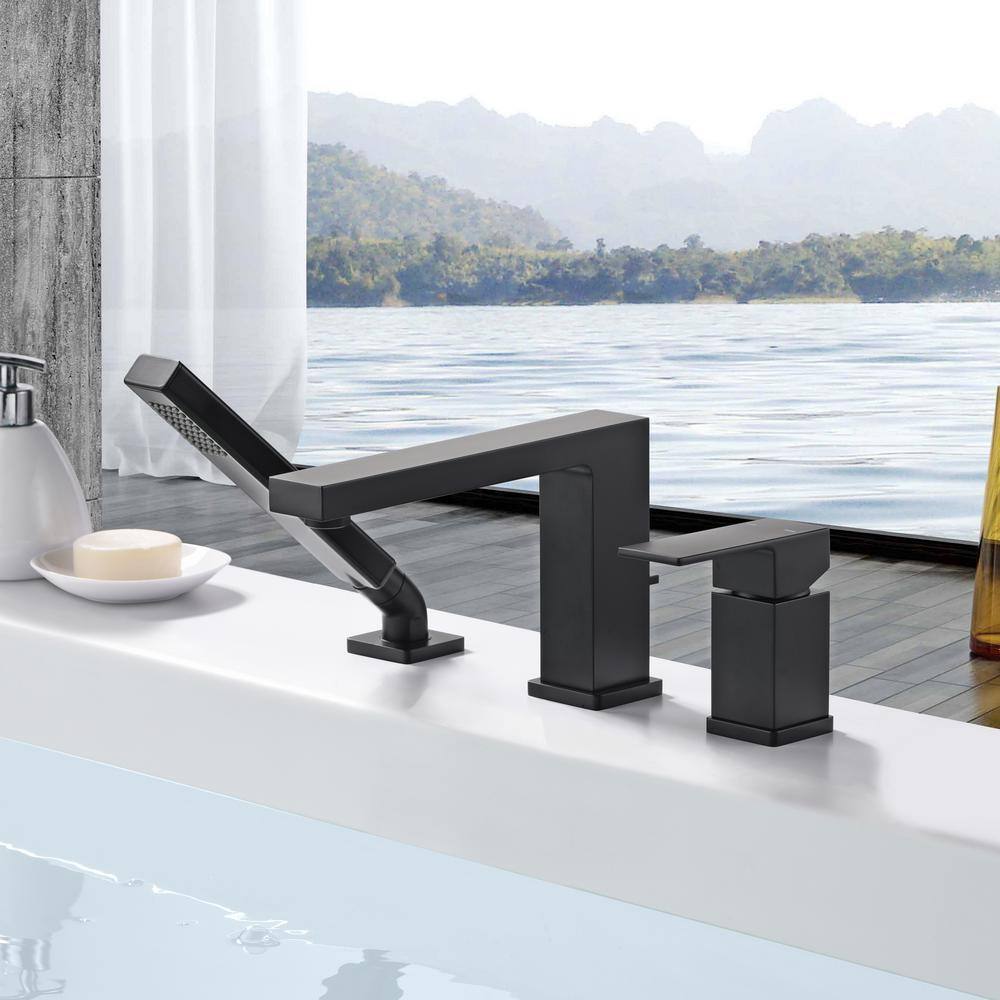 Matte Black Single Handle Deck-Mounted Tub Faucet with Hand Shower