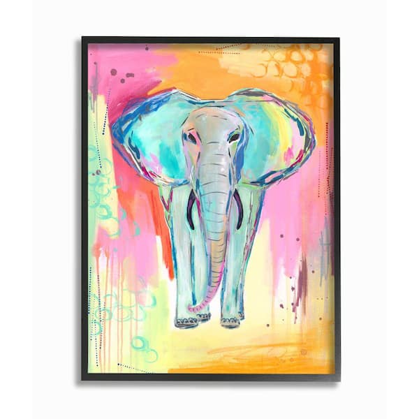 Stupell Industries "Colorful Elephant with Animal Pastel Background" by Jennifer McCully Framed Animal Wall Art Print 11 in. x 14 in.
