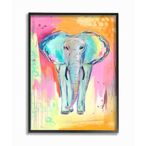 "Colorful Elephant with Animal Pastel Background" by Jennifer McCully Framed Animal Wall Art Print 16 in. x 20 in.