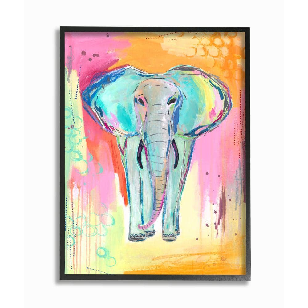 Colorful Abstract Elephant Canvas Print in Black Frame