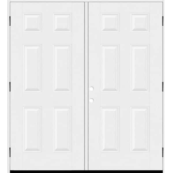 Regency 72 in. x 80 in. 6 Panel LHOS Unfinished White Mahogany Fiberglass Double Prehung Front Door with 4-9/16 Jamb