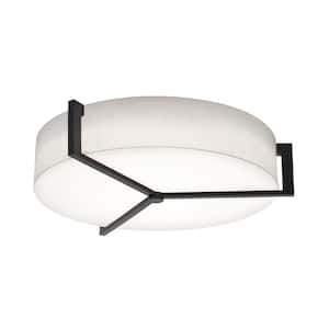 27.15 in. 42-Watt Integrated LED Flush Mount with White Fabric Shade