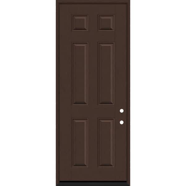Steves & Sons Regency 36 in. x 96 in. 6-Panel LHIS Chestnut Stain Mahogany Fiberglass Prehung Front Door with 4-9/16 Jamb