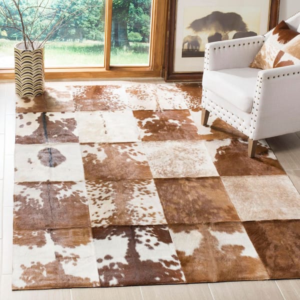 Studio Leather 5 ft. x 8 ft. Ivory/Tan Abstract Grid Area Rug
