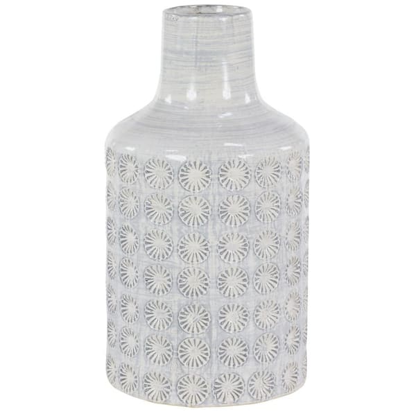 CosmoLiving by Cosmopolitan 14 in. Gray Floral Porcelain Ceramic Decorative Vase