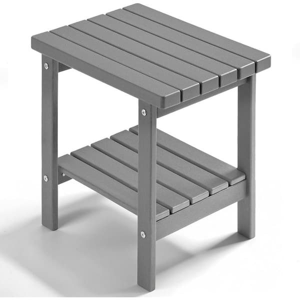 wikiwiki 17 in. Grey 2-Tier Rectangular HDPE Outdoor Side Table