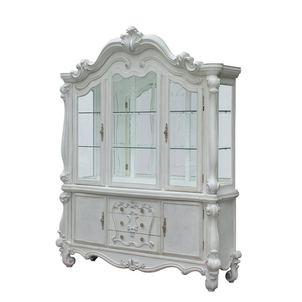 Versailles Bone White Lighted China Cabinet with Glass Doors