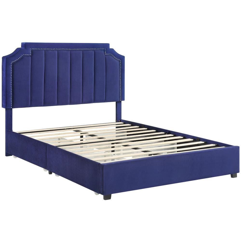 Furniture of America Clive 58.25 in. W Navy Full Wood Frame Storage ...