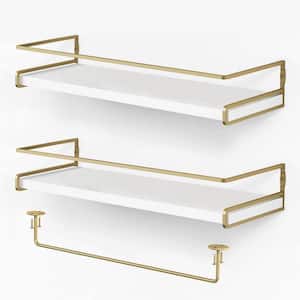 6 in. D x 15.7 in. W x 2.6 in. H White-GoldDecorative Wall Shelves with Bar (Set of 2)