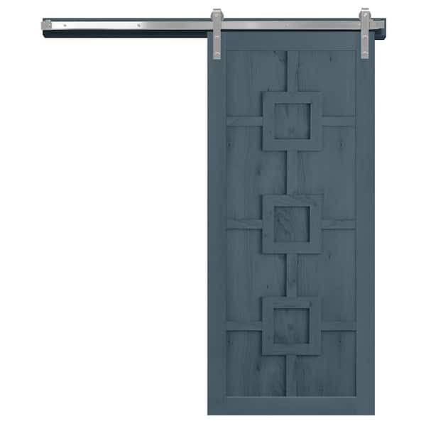 VeryCustom 42 in. x 84 in. Mod Squad Denim Wood Sliding Barn Door with Hardware Kit in Stainless Steel