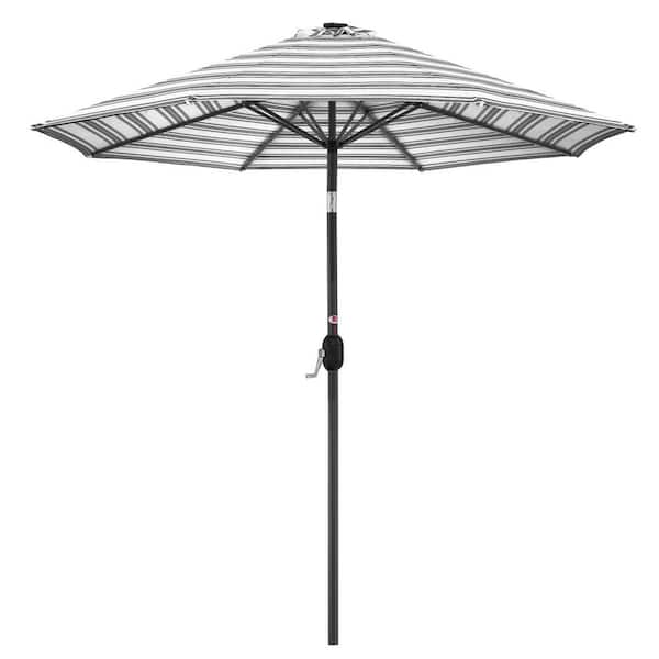 Unbranded 10 ft. Steel Market Solar Patio Umbrella in Striped Black with Push Button Tilt