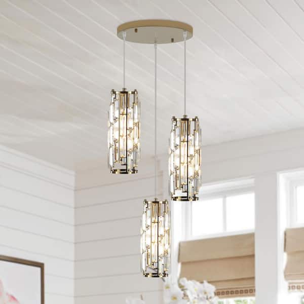 LWYTJO 3-Light Gold Pendant Light for Bedroom Kitchen Dining Room with Crystal Shaded, No Bulbs Included