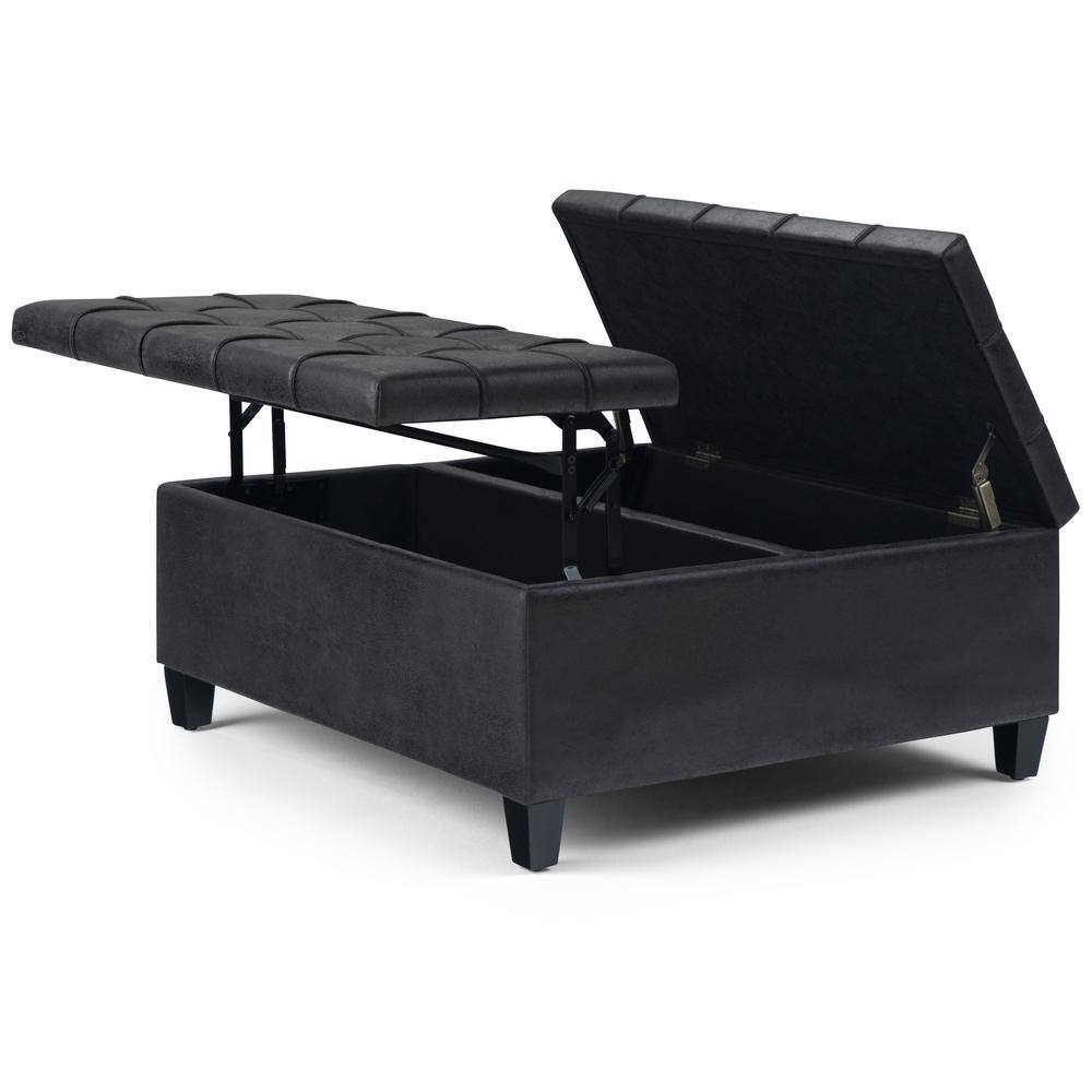Harrison 36" Black Faux Leather Tufted Coffee Table Ottoman