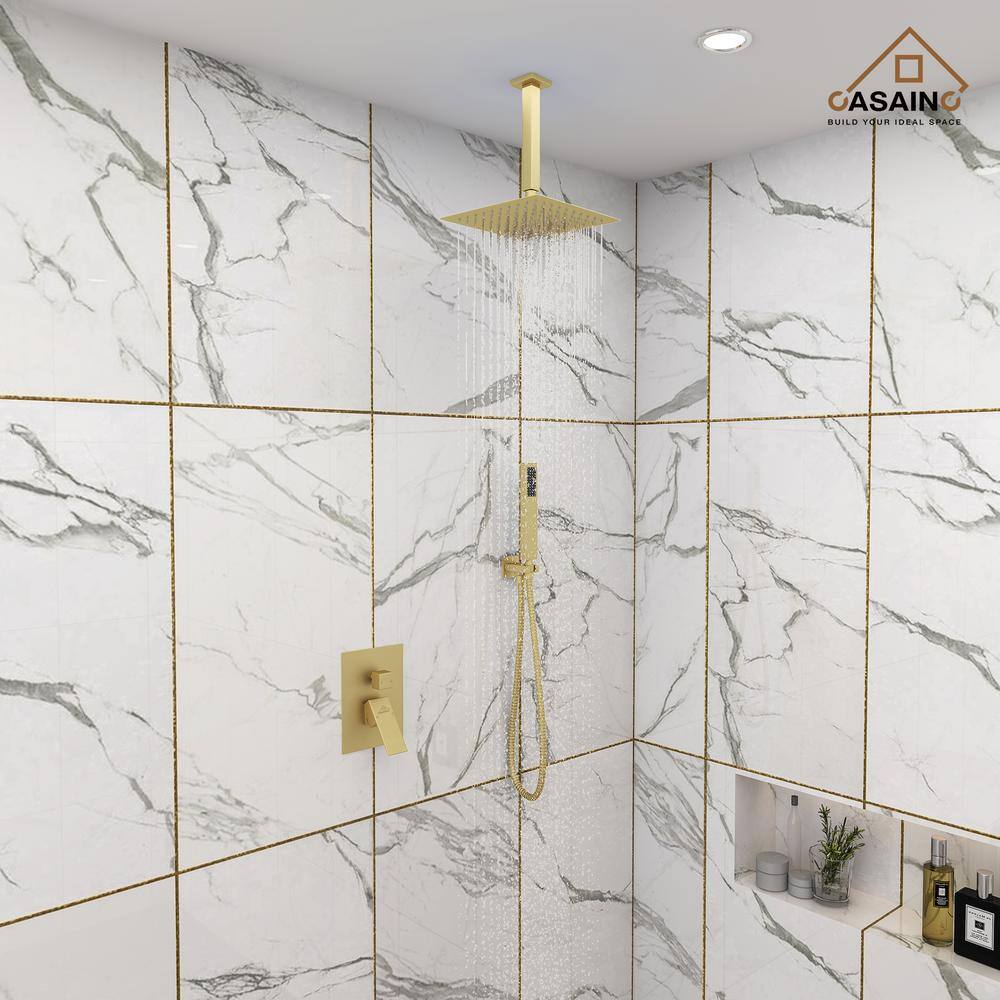 Brushed Gold Large Square Dual Rain Shower System with Handheld