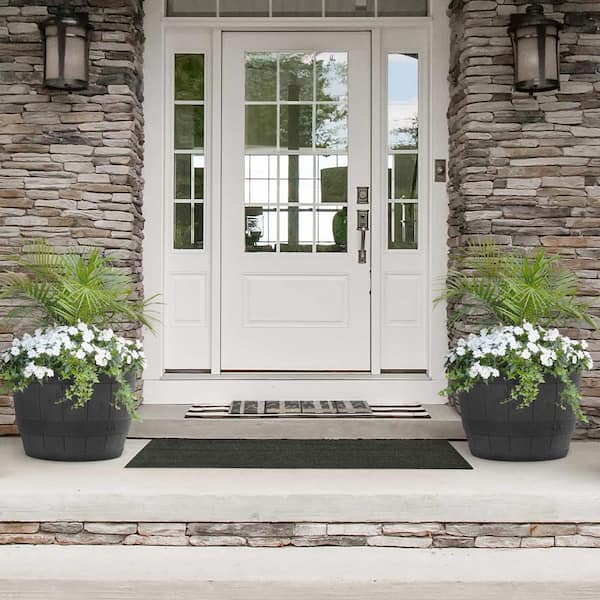 15 in. Barrel Black Indoor/Outdoor Recycled Rubber Self Watering Planter, (2-Pack)
