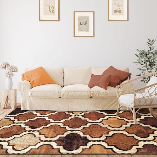 Viking Brown 8 ft. x 10 ft. Rectangle Geometric, Trellis Polypropylene Area Rug
