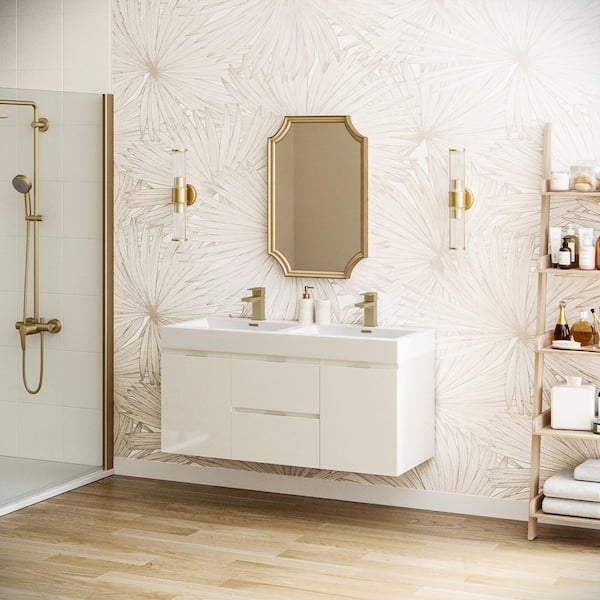 Valencia 48 in. W Wall Hung Bathroom Vanity in Glossy White with Double Acrylic Vanity Top in White
