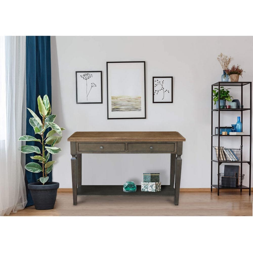 Vista 56'' Hickory and Washed Coal Wood Console Table with Storage