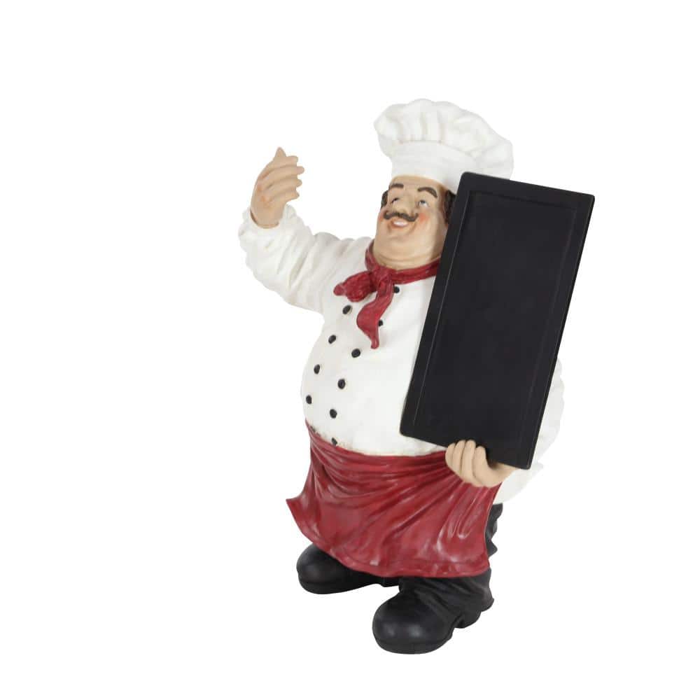 19" Multi Colored Polystone Chef Sculpture with Chalkboard
