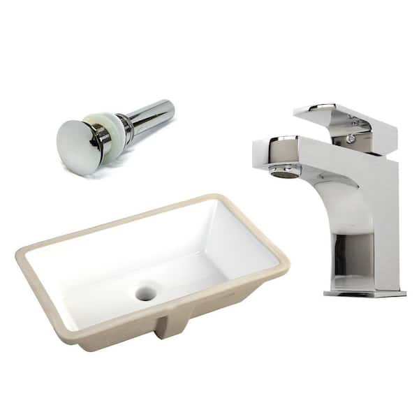 Kingsman Hardware 20-7/8 in. Rectangle Undermount Vitreous Glazed Ceramic Sink with Polished Chrome Bathroom Faucet /Pop-up Drain Combo