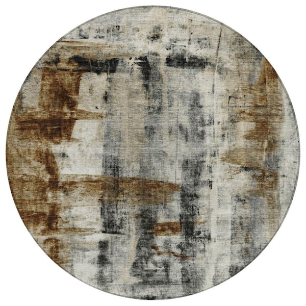 Chantille Machine Washable Indoor/Outdoor Abstract ACN1982 Taupe 8 ft. x 8 ft. Round Rug