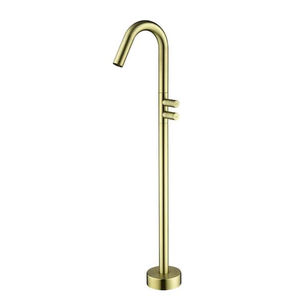 2-Handle Floor Mount Tub Faucet with 360 Degree Swivel Spout Single Hole Freestanding Bath Tub Fillers in Brushed Gold