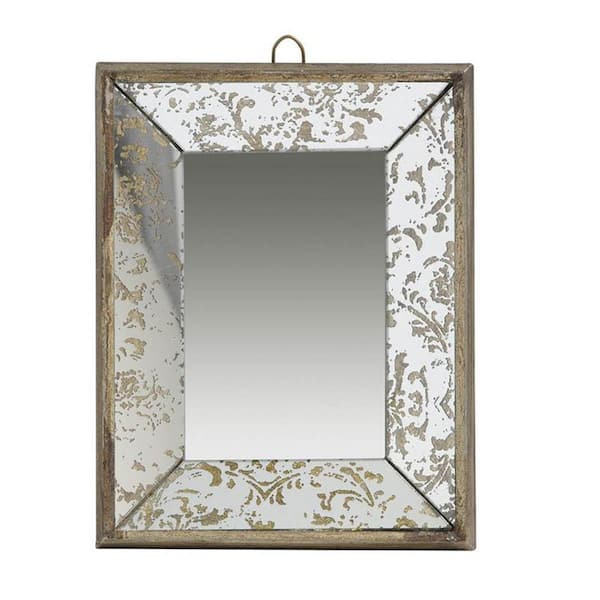 HomeRoots 9.5 in. W x 12 in. H Metal Brown Wood Vanity Mirror