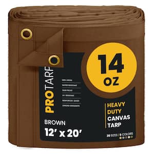 Heavy Duty 14 OZ Water Resistant Canvas Tarp, UV Resistant Tarpaulin Cover Brown 12X20