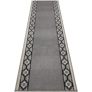 Moroccan Trellis Border Cut to Size Gray Color 36" Width x Your Choice Length Custom Size Slip Resistant Runner Rug