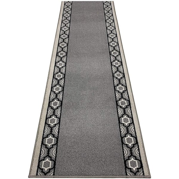 Unbranded Moroccan Trellis Border Cut to Size Gray Color 36" Width x Your Choice Length Custom Size Slip Resistant Runner Rug