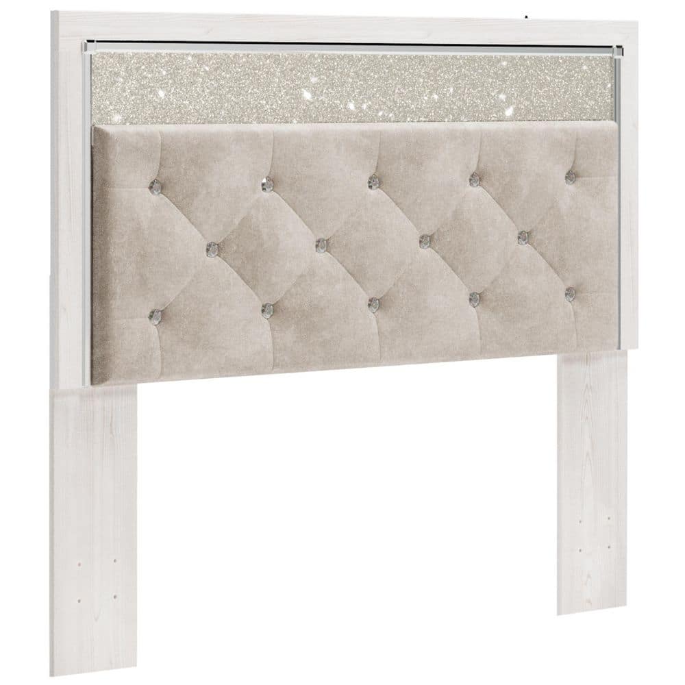 White Tufted Queen Upholstered Panel Headboard with LED Lighting