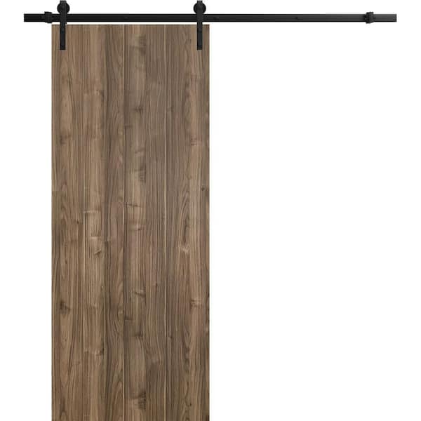 36 in. x 96 in. 1 Panel Walnut Solid Wood with Honeycomb Sliding Barn Door with Hardware Kit