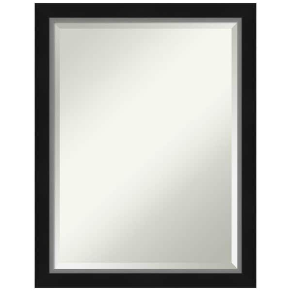 Amanti Art Medium Rectangle Satin BlackSilver Metallic Beveled Glass Modern Mirror (27 in. H x 21 in. W)