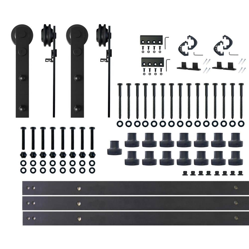 18 ft./216 in. Black Rustic Non-Bypass Sliding Barn Door Hardware Kit Straight Design Roller for Double Doors price history on PriceWatchPro