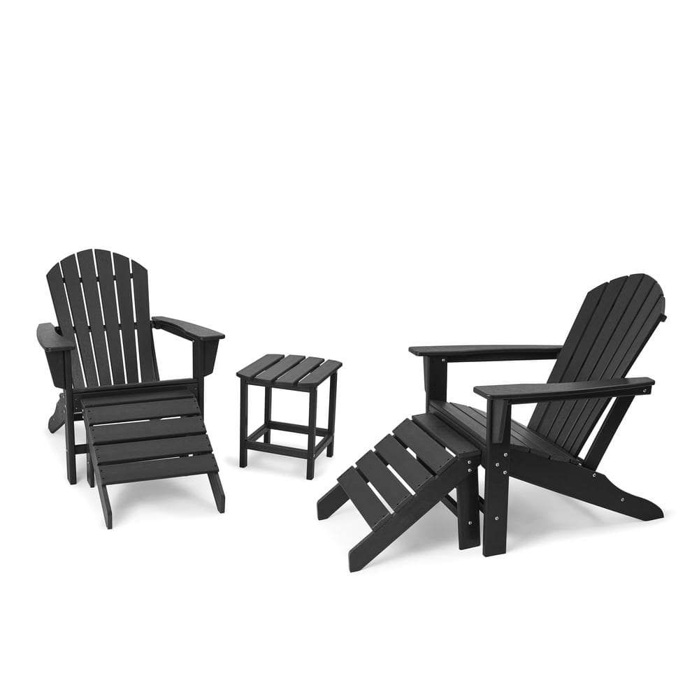 EDYO LIVING Black Plastic HDPE Adirondack Chair Set with Side Table and