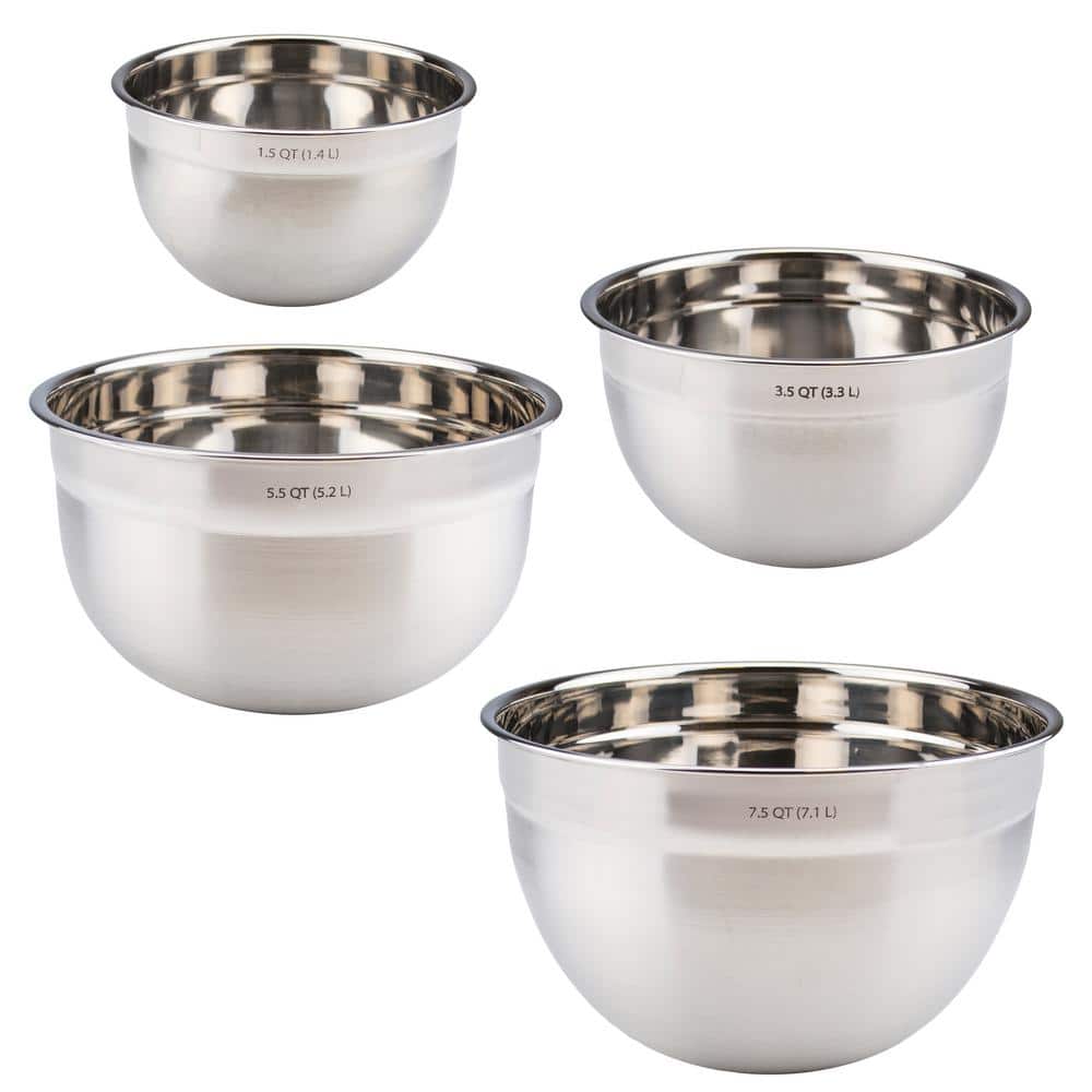  4 Pc Copper Brushed Mixing Bowl Set - Stainless Steel