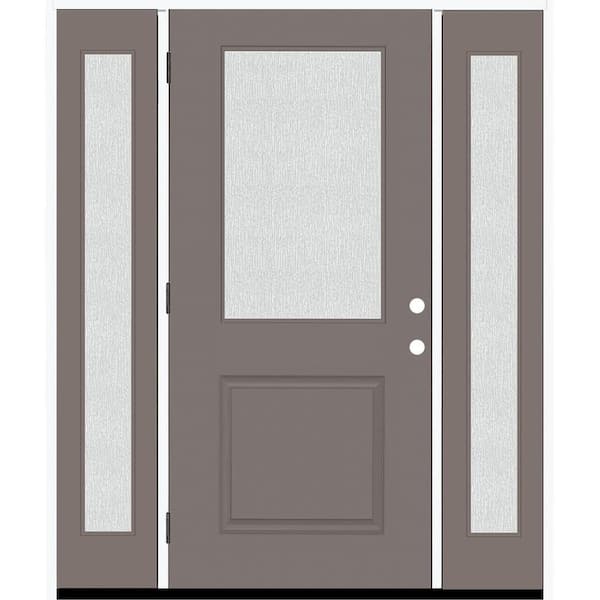 Steves & Sons Legacy 68 in. x 80 in. 1/2 Lite Rain Glass RHOS Primed Kindling Finish Fiberglass Prehung Front Door w/Dbl 14 in. SL