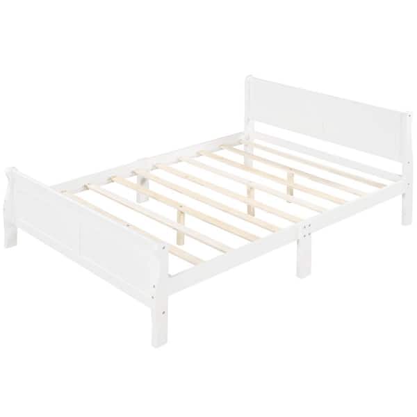 Polibi 62.50 in. W White Queen Solid Wood Sleigh Bed with Headboard and Wood Slat Support