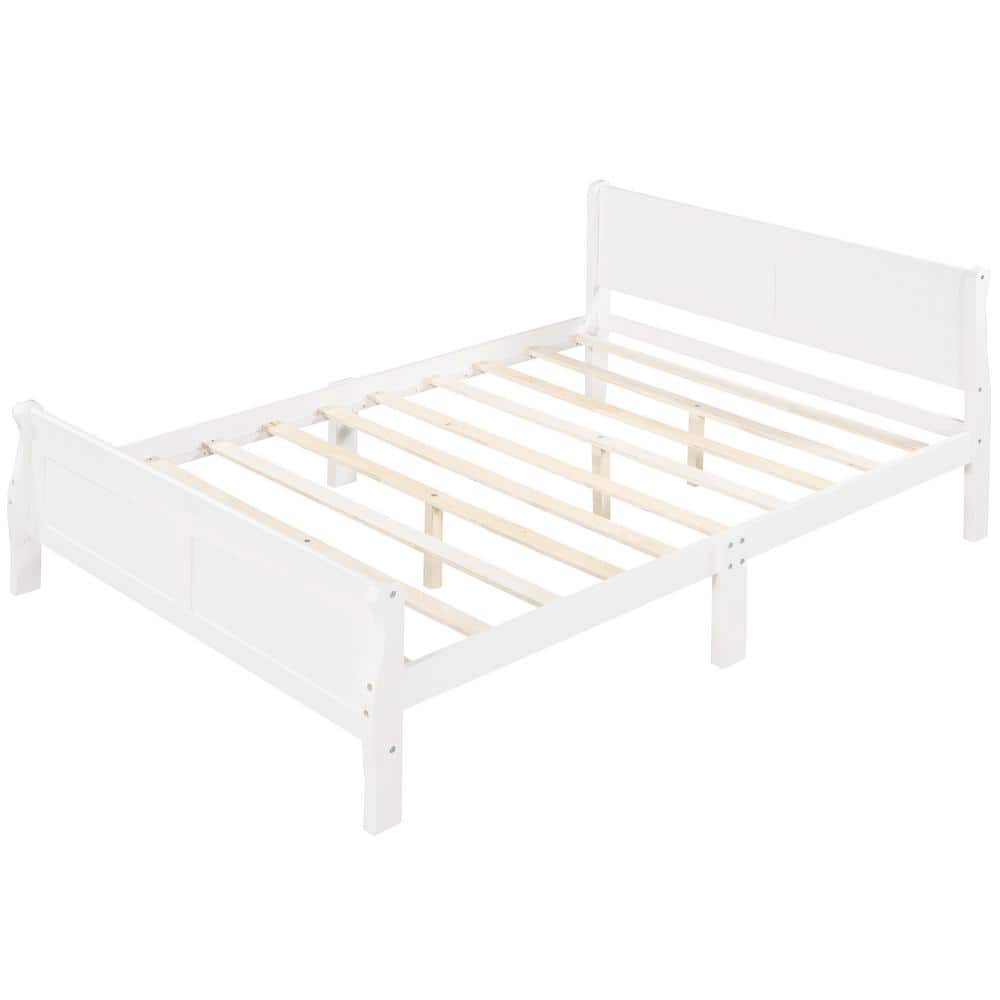 Polibi 62.50 in. W White Queen Solid Wood Sleigh Bed with Headboard and ...