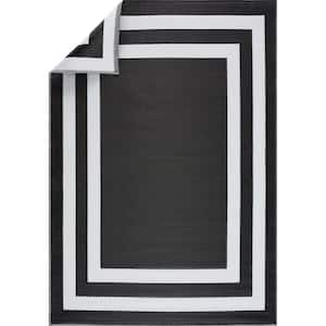 Paris Black White 5 ft. x 7 ft. Reversible Recycled Plastic Indoor/Outdoor Floor Mat