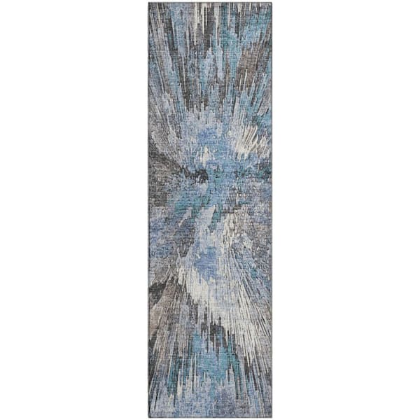 Mayfield Premium Machine Washable Abstract AMF2283 Denim 2 ft. x 7 ft. Runner Rug
