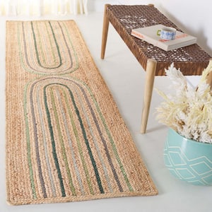 Natural Fiber Beige/Green 2 ft. x 9 ft. Geometric Runner Rug