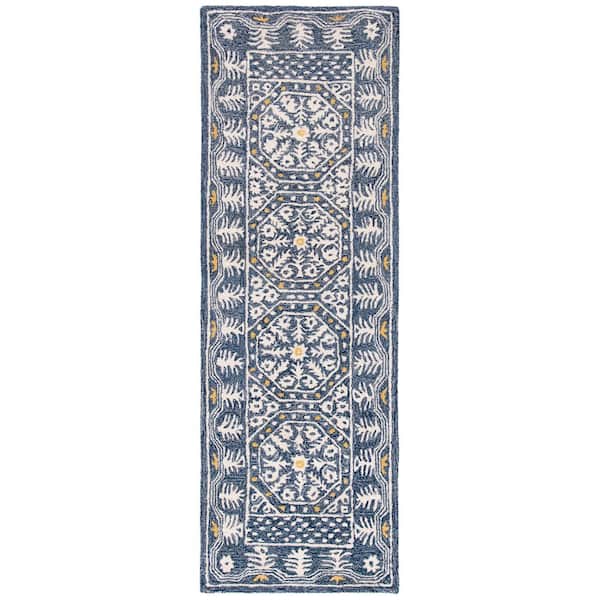 SAFAVIEH Micro-Loop Blue/Ivory 2 ft. x 7 ft. Multi-Border Runner Rug