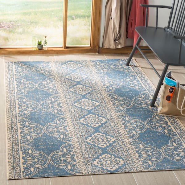 Linden Cream/Blue 9 ft. x 12 ft. Tribal Striped Diamonds Area Rug