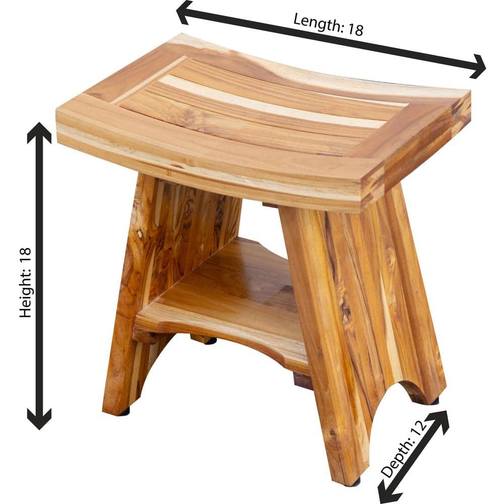 Serenity 20" EarthyTeak Solid Wood Spa Shower Bench with Shelf