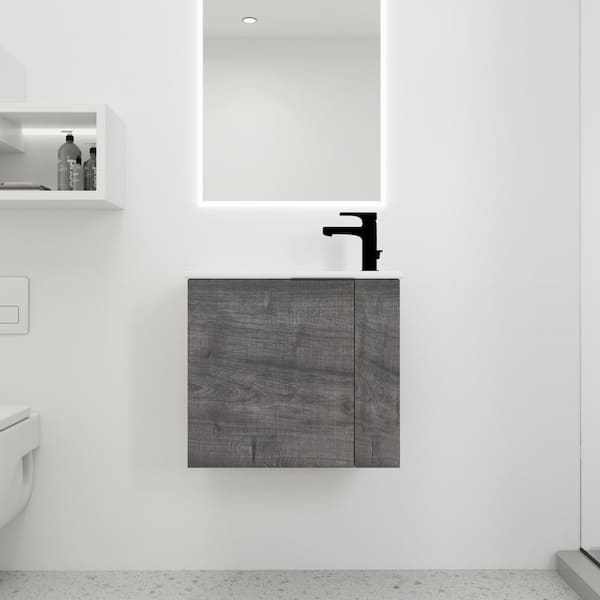 22 in. W x 13 in. D x 19.7 in. H Small Floating Bath Vanity in Grey with White Ceramic Top, Single Sink, Soft Close Door