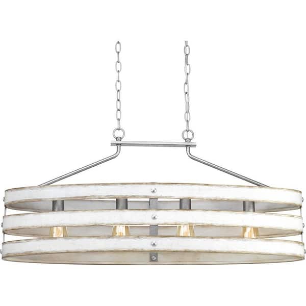Gulliver Collection 38-1/2 in. 4-Light Galvanized Coastal Linear Chandelier Light with Weathered White Wood Accents