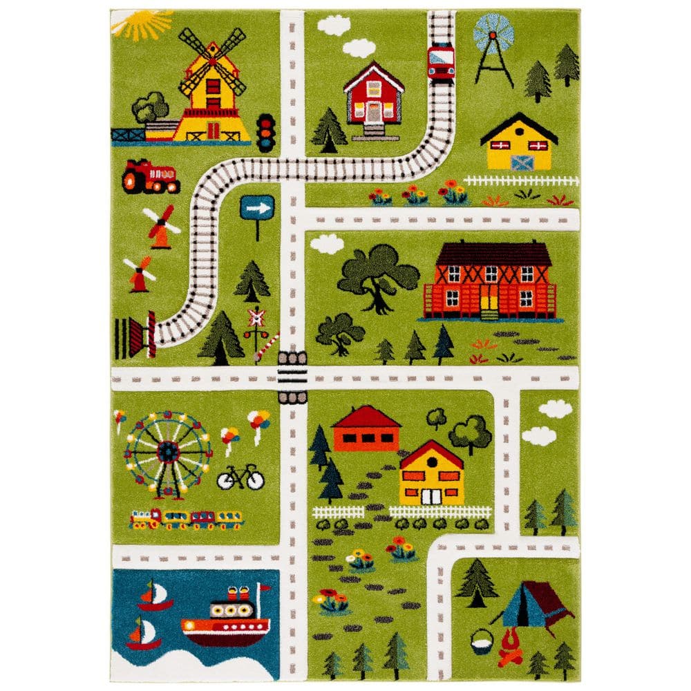 Carousel Kids 5 ft. x 8 ft. Green/Beige Neighborhood Roads Area Rug price history on PriceWatchPro