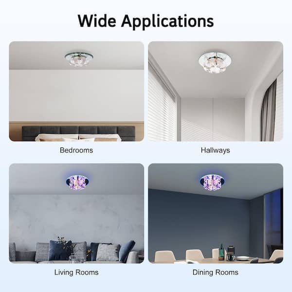 OUKANING 7 in. 1-Light Modern Clear Crystal Flush Mount LED